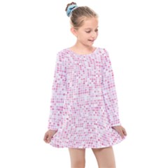 Pink And White Checkered Kids  Long Sleeve Dress