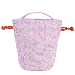 Pink And White Checkered Drawstring Bucket Bag by SpinnyChairDesigns