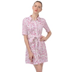 Pink And White Checkered Belted Shirt Dress by SpinnyChairDesigns