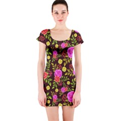 Background Rose Wallpaper Short Sleeve Bodycon Dress