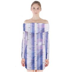 Birch Tree Forest Digital Long Sleeve Off Shoulder Dress