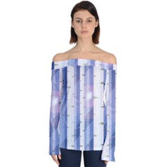 Birch Tree Forest Digital Off Shoulder Long Sleeve Top by Mariart