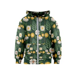 Flower Green Pattern Floral Kids  Zipper Hoodie