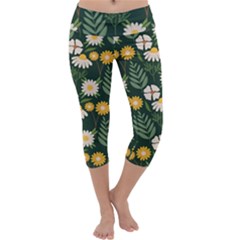 Flower Green Pattern Floral Capri Yoga Leggings