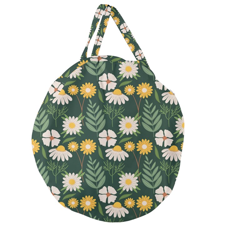 Flower Green Pattern Floral Giant Round Zipper Tote