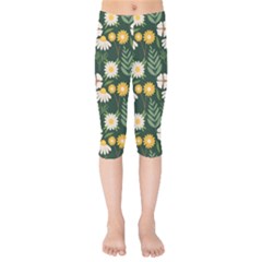 Flower Green Pattern Floral Kids  Capri Leggings  by Alisyart