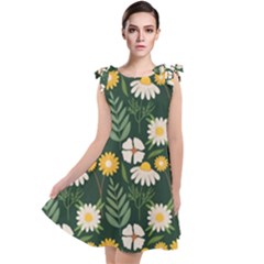 Flower Green Pattern Floral Tie Up Tunic Dress