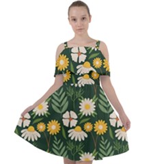 Flower Green Pattern Floral Cut Out Shoulders Chiffon Dress by Alisyart