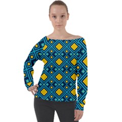 Geometric Abstract Diamond Off Shoulder Long Sleeve Velour Top