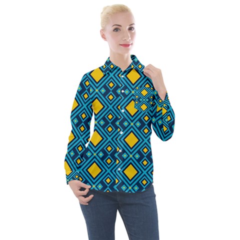 Geometric Abstract Diamond Women s Long Sleeve Pocket Shirt by tmsartbazaar