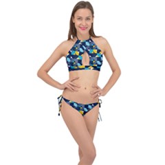 Geometric Hypnotic Shapes Cross Front Halter Bikini Set