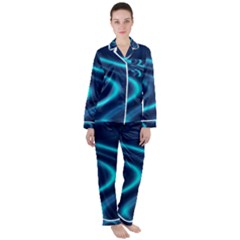 Blue Wavy Satin Long Sleeve Pyjamas Set by Sabelacarlos