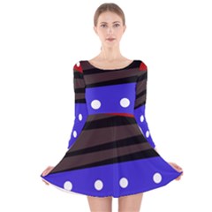 Mixed-lines-dots Black-bg Long Sleeve Velvet Skater Dress by Casemiro