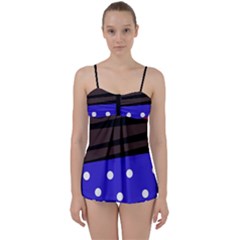 Mixed-lines-dots Black-bg Babydoll Tankini Set by Casemiro