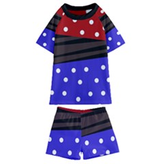 Mixed-lines-dots Black-bg Kids  Swim Tee and Shorts Set