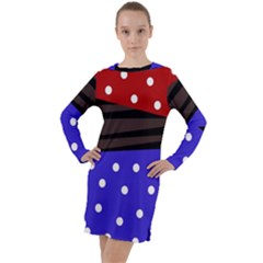 Mixed-lines-dots Black-bg Long Sleeve Hoodie Dress by Casemiro