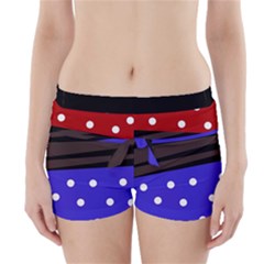 Mixed Polka Dots And Lines Pattern, Blue, Red, Brown Boyleg Bikini Wrap Bottoms by Casemiro