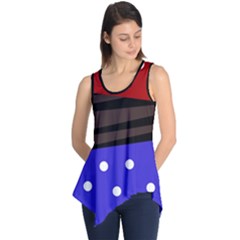 Mixed Polka Dots And Lines Pattern, Blue, Red, Brown Sleeveless Tunic by Casemiro