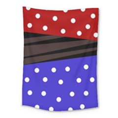 Mixed Polka Dots And Lines Pattern, Blue, Red, Brown Medium Tapestry by Casemiro