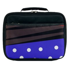 Mixed Polka Dots And Lines Pattern, Blue, Red, Brown Lunch Bag by Casemiro