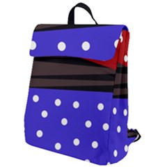 Mixed Polka Dots And Lines Pattern, Blue, Red, Brown Flap Top Backpack by Casemiro