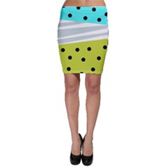 Mixed Polka Dots And Lines Pattern, Blue, Yellow, Silver, White Colors Bodycon Skirt by Casemiro