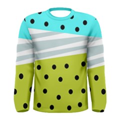 Mixed Polka Dots And Lines Pattern, Blue, Yellow, Silver, White Colors Men s Long Sleeve Tee by Casemiro