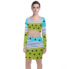 Mixed Polka Dots And Lines Pattern, Blue, Yellow, Silver, White Colors Top And Skirt Sets by Casemiro