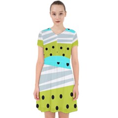 Mixed Polka Dots And Lines Pattern, Blue, Yellow, Silver, White Colors Adorable In Chiffon Dress by Casemiro