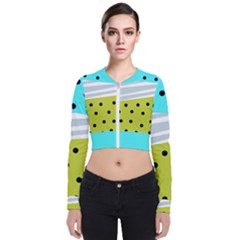 Mixed Polka Dots And Lines Pattern, Blue, Yellow, Silver, White Colors Long Sleeve Zip Up Bomber Jacket by Casemiro