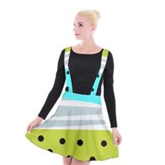 Mixed Polka Dots And Lines Pattern, Blue, Yellow, Silver, White Colors Suspender Skater Skirt by Casemiro