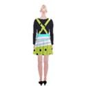 Mixed polka dots and lines pattern, blue, yellow, silver, white colors Suspender Skater Skirt View2