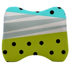 Mixed Polka Dots And Lines Pattern, Blue, Yellow, Silver, White Colors Velour Head Support Cushion by Casemiro