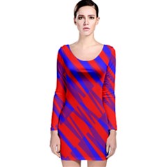 Geometric Blocks, Blue And Red Triangles, Abstract Pattern Long Sleeve Velvet Bodycon Dress by Casemiro
