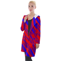 Geometric Blocks, Blue And Red Triangles, Abstract Pattern Hooded Pocket Cardigan by Casemiro