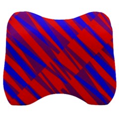 Geometric Blocks, Blue And Red Triangles, Abstract Pattern Velour Head Support Cushion by Casemiro