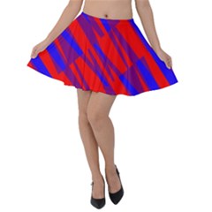 Geometric Blocks, Blue And Red Triangles, Abstract Pattern Velvet Skater Skirt by Casemiro