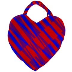 Geometric Blocks, Blue And Red Triangles, Abstract Pattern Giant Heart Shaped Tote by Casemiro