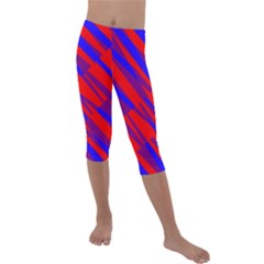 Geometric Blocks, Blue And Red Triangles, Abstract Pattern Kids  Lightweight Velour Capri Leggings  by Casemiro