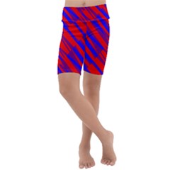 Geometric Blocks, Blue And Red Triangles, Abstract Pattern Kids  Lightweight Velour Cropped Yoga Leggings by Casemiro