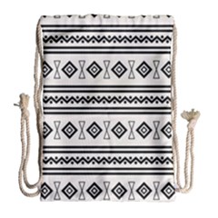 Black And White Aztec Drawstring Bag (large) by tmsartbazaar