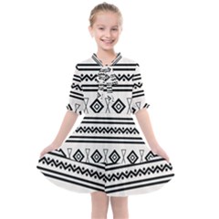 Black And White Aztec Kids  All Frills Chiffon Dress by tmsartbazaar