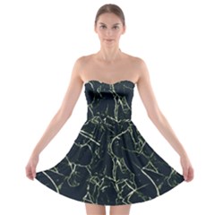 Neon Silhouette Leaves Print Pattern Strapless Bra Top Dress by dflcprintsclothing