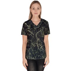 Neon Silhouette Leaves Print Pattern Women s V-neck Scrub Top by dflcprintsclothing