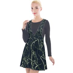 Neon Silhouette Leaves Print Pattern Plunge Pinafore Velour Dress by dflcprintsclothing