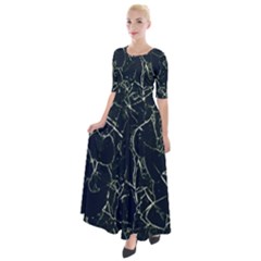 Neon Silhouette Leaves Print Pattern Half Sleeves Maxi Dress by dflcprintsclothing