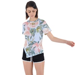 Pink Old Fashioned Roses Asymmetrical Short Sleeve Sports Tee