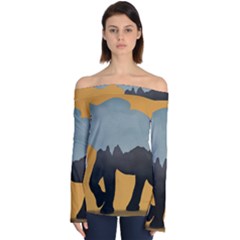 Illustrations Sketch Elephant Wallpaper Off Shoulder Long Sleeve Top by HermanTelo