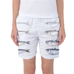 Pencil Fish Sardine Drawing Women s Basketball Shorts by HermanTelo