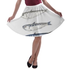 Pencil Fish Sardine Drawing A-line Skater Skirt by HermanTelo